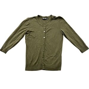 7th Avenue New York & Company Cardigan Sweater Womens M Olive Green Cotton